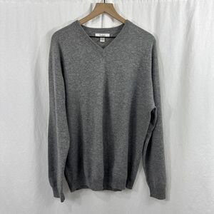 Turnbury Gray 100% Cashmere Vneck Pullover Sweater Mens L Preppy Golf Cozy